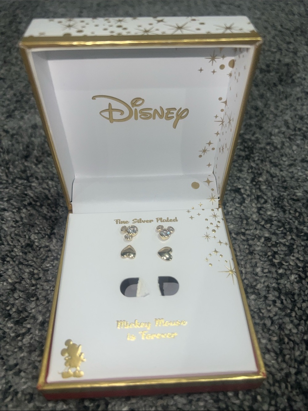 ✨ Disney “Mickey Mouse Is Forever” Silver-Plated Stud Earring Set – NWT/Boxed ✨